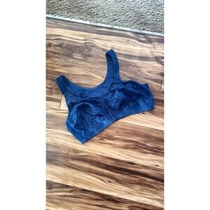 Exquisite Form Front Close Lace Posture Bra Sz 38D Navy Blue Wireless Minimizer